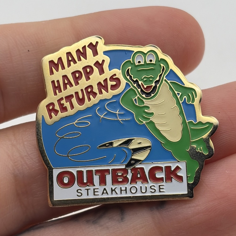 Outback Steakhouse Crocodile Many Happy Returns Boomerang Lapel Hat Pin